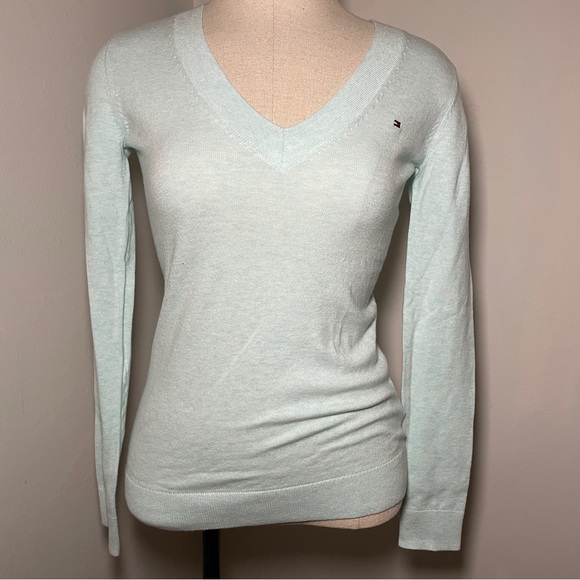 Tommy Hilfiger Sweaters - Fresh Tommy Hilfiger Light Mint Green V-Neck Sweater Size: Extra Extra Small NWT